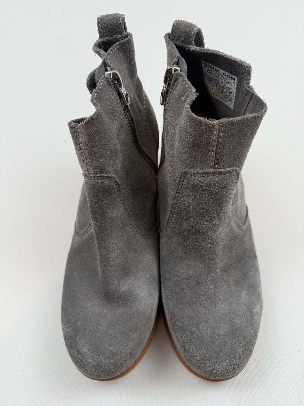 Sorel Evie Suede Zip Wedge Ankle Bootie Size 6 Gray